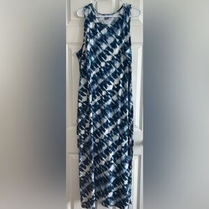 Lands End Womens Cotton Jersey Sleeveless Blue Print Dress